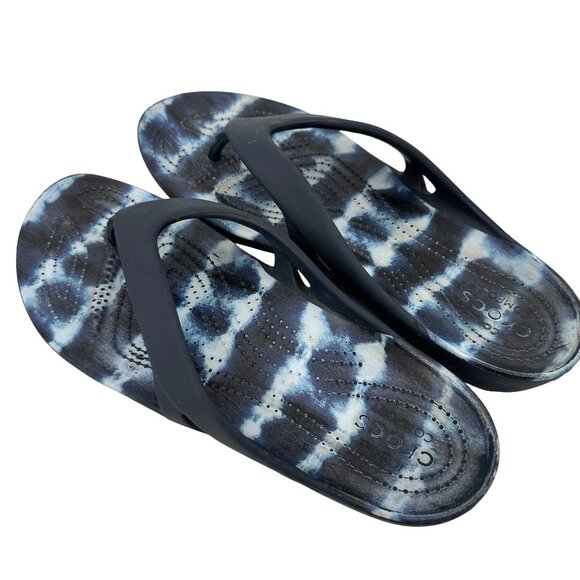 Crocs Womens Blue Tie-Dye Lightweight & Durable Summer Sandals Flip Flops W8 - Picture 4 of 6